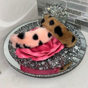 Girls fuzzy headbands pink or brown leopard pick one